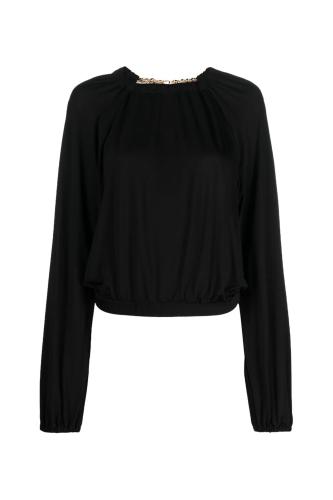 Just Cavalli γυναικεία μπλούζα μονόχρωμη με διακοσμητική αλυσίδα και διαφάνεια πίσω - 75PAH609J0072 Μαύρο 44